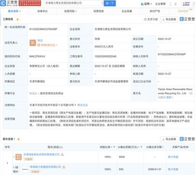 格力电器于天津投资设立再生资源回收公司